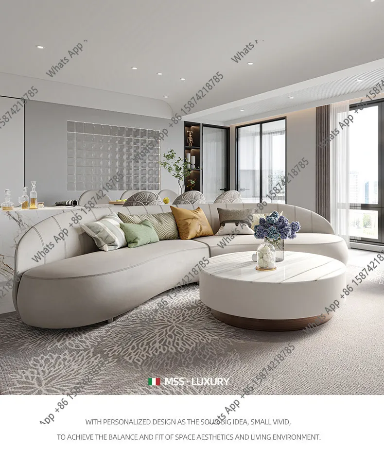 Rt French Light Luxury Marble Round Coffee Table, Minimalist Italian Large Flat High-end Living Room Low Table