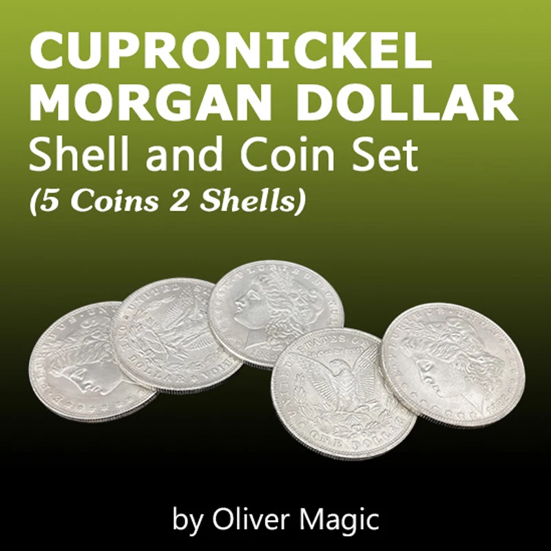 Cupronickel Morgan Dollar Shell and Coin Set 5 Coins 1 Head Shell 1 Tail Shell Close Up Magic Tricks Magicians Prop Accessory