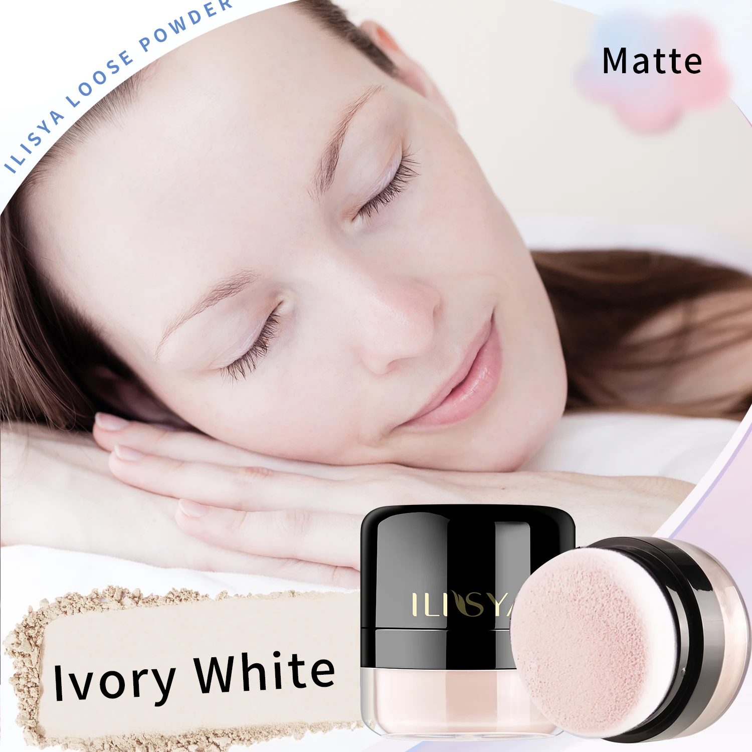 ILISYA Ivory White Loose Powder With Mushroom Head Makeup Foundation Long-lasting Oil Control Waterproof Sweatproof