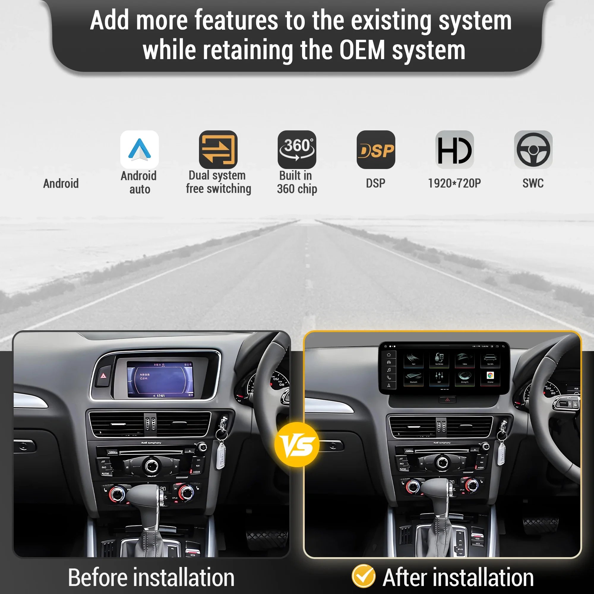 12.3 inch Android 13 Right Hand Drive Car Radio Wireless BT Carplay Qualcomm Snapdragon 680 System Screen For Audi Q5 2009-2016