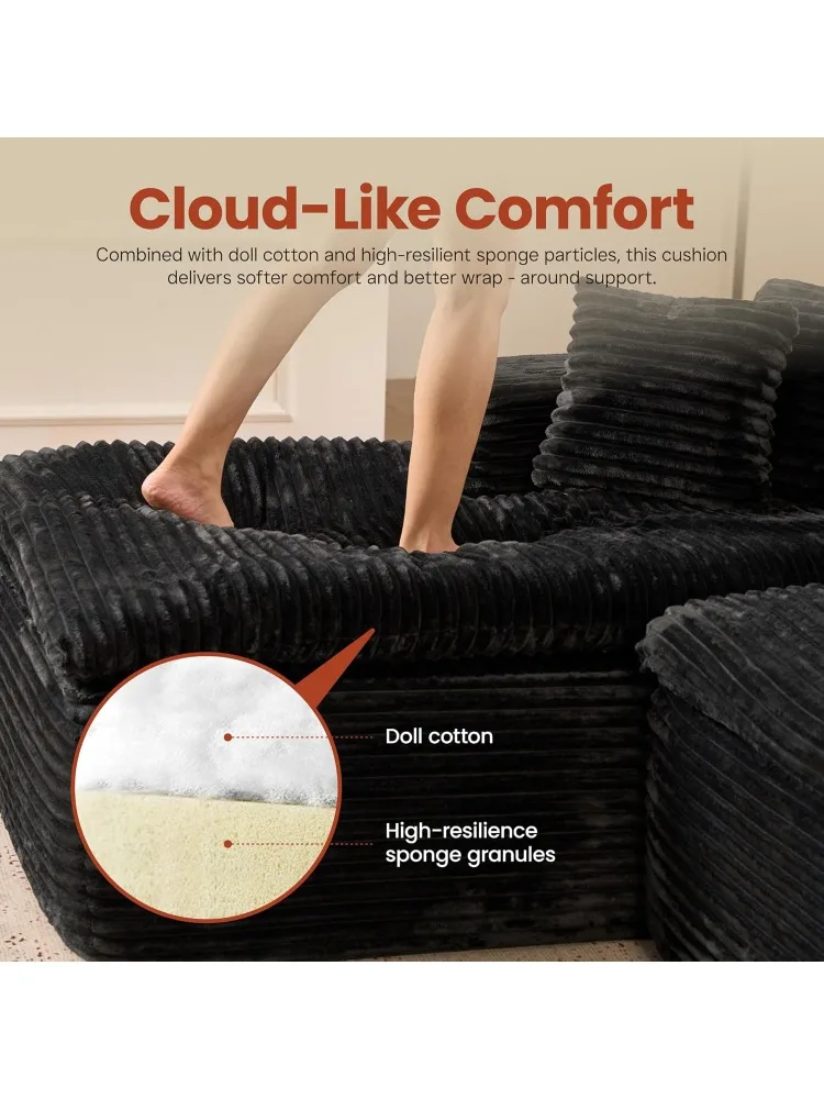 Модульный секционный диван 105 дюймов с утолщенной подушкой для сиденья, облачный диван с глубоким сиденьем, современные диваны L-образной формы с шезлонгом