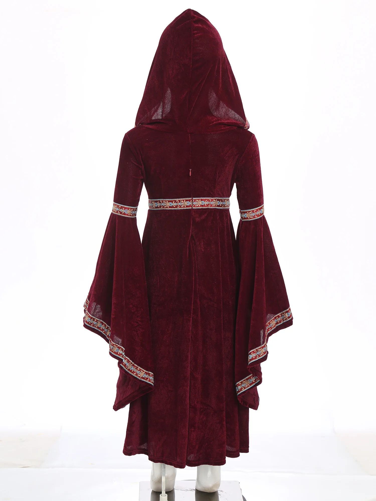 Hooded Medieval Princess Costume for Girls Long Renaissance Dress Gothic Witch Cosplay Velvet Robe Halloween Carnival Dress Up view 4