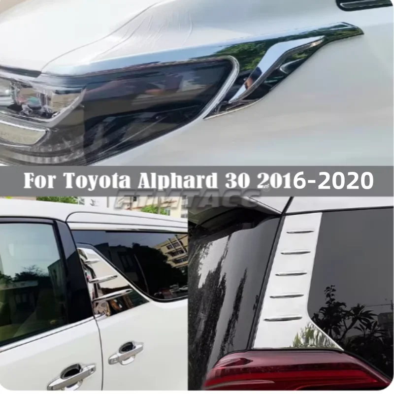 

For Toyota Alphard 30 2016-2022 ABS Car Center Rear Window B C Pillar Spoiler Side Bevel Headlights Eyebrow Eyelids Cover mTri