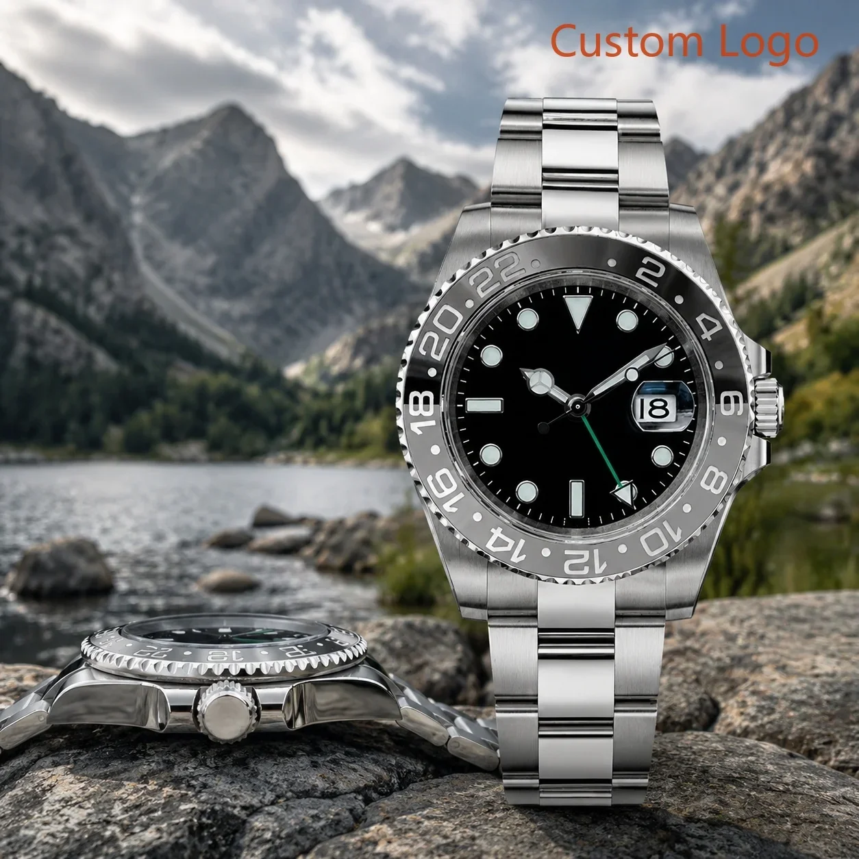 41mm Classic Global Travel GMT Mens Wristwatch Bidirectional 24H Scale Ceramic Bezel Luminous Dot Index Single Calendar Display Oyster Style Solid Steel Link Band Business Trip Daily Casual Luxury Men Customized Watches