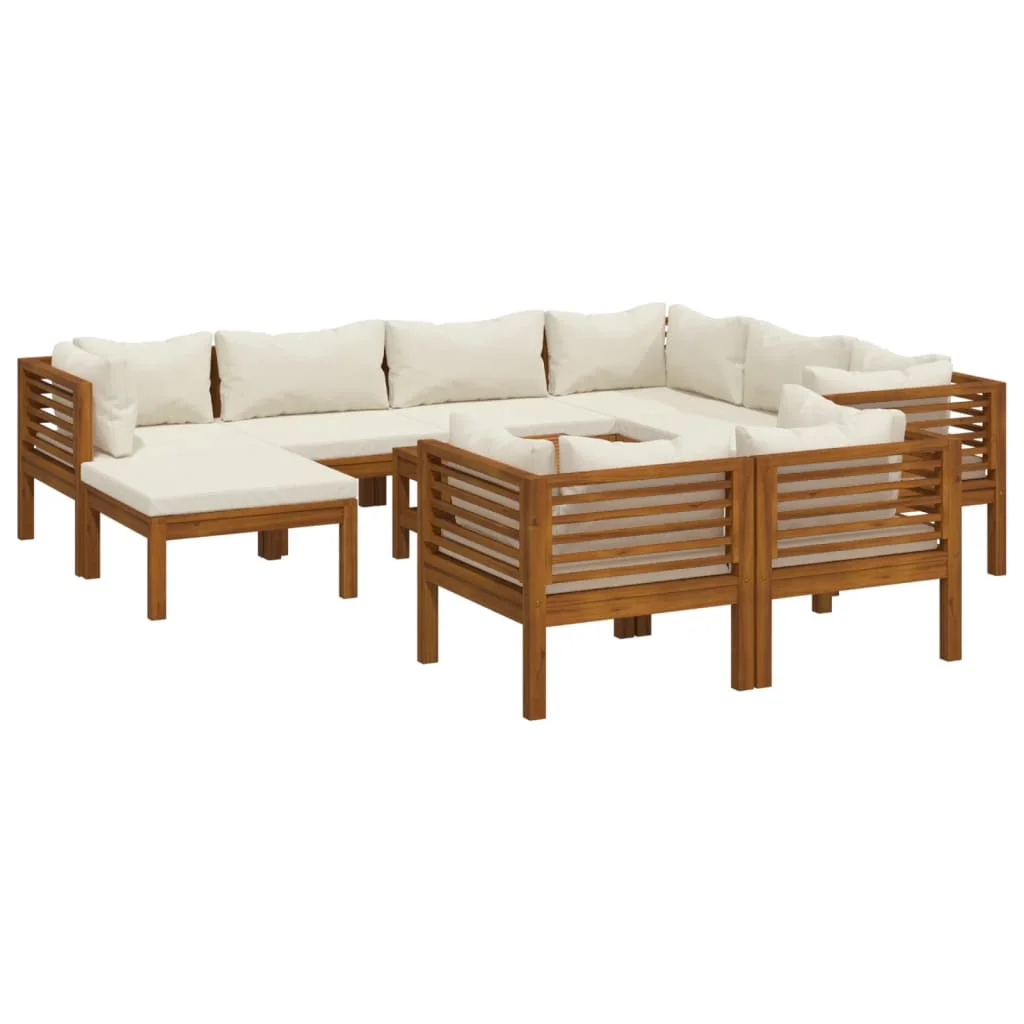 10 Piece Patio Lounge Set with Cream Cushion Acacia Wood