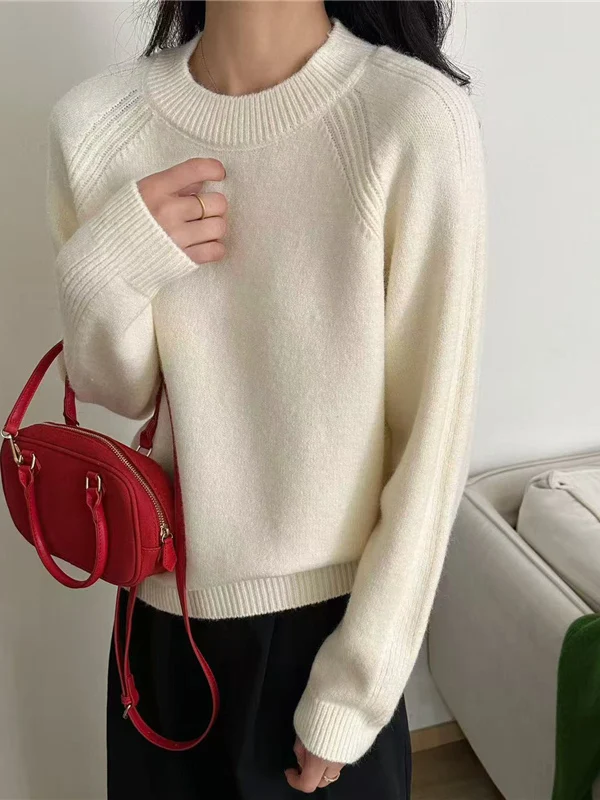 

Женский свободный вязаный свитер Long Sve с высоким воротником, осенне-зимний новый однотонный трикотажный топ