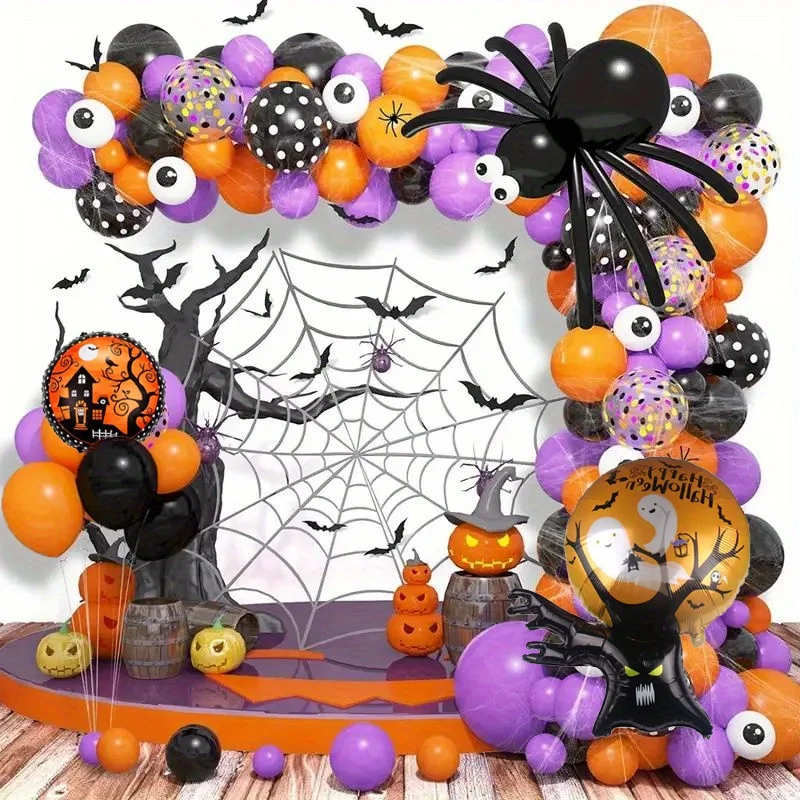 153 Stück Halloween-Ballon-Girlanden-Set, Fledermaus-Aufkleber für einzelne Party-Dekoration, Möbel, Dekoration, DIY-Ballonbogen-Dekoration