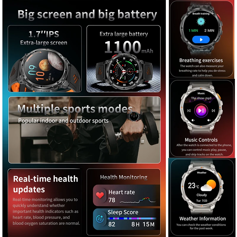 New T-Rex3 Pro/HT33 1100mAh Battery Smart Watch GPS path 5ATM Waterproof Sports tracker Outdoors Compass Military Smartwatch Men