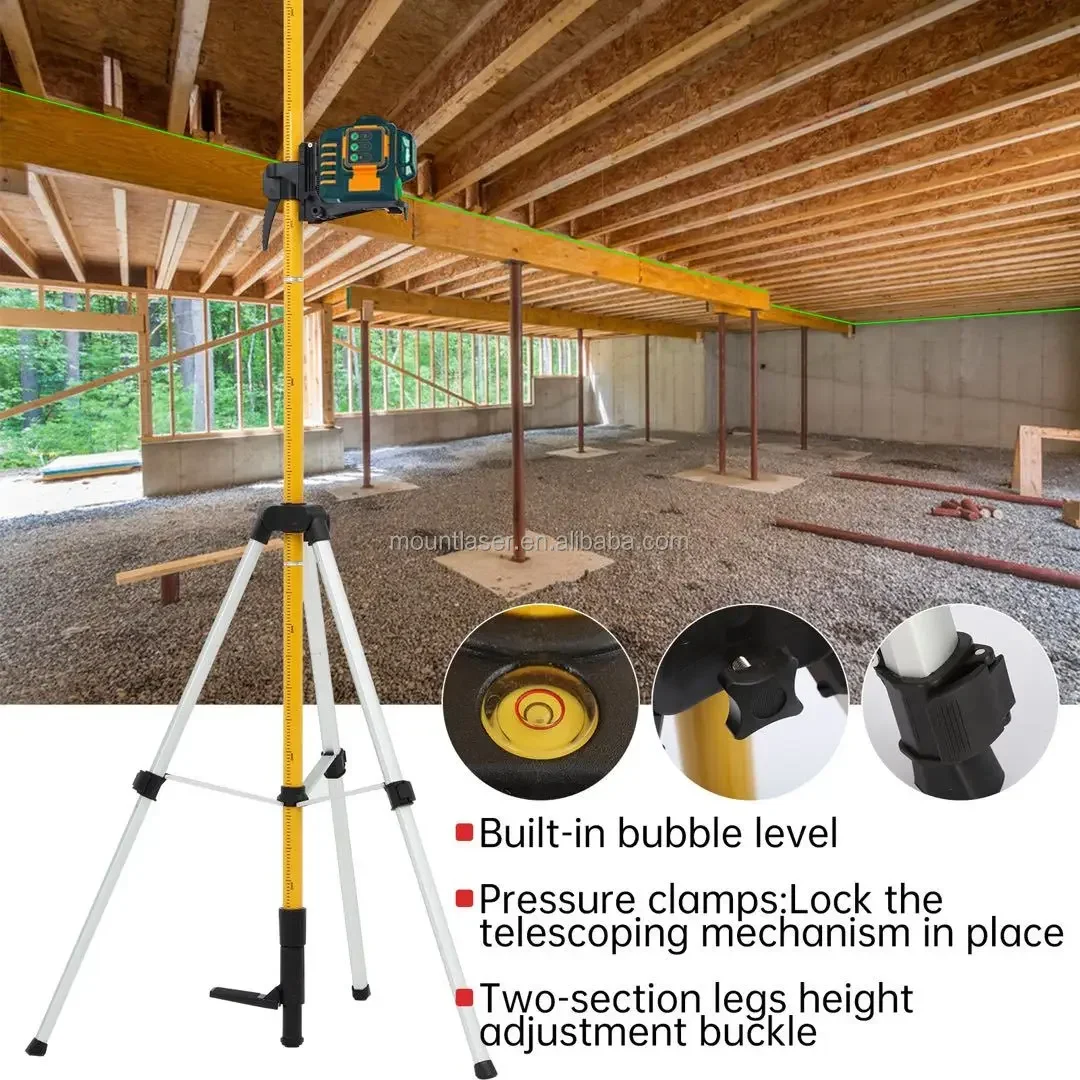 Telescoping Laser Level Support Pole With Tripod And Mount For Lasers Level Of Rotary And Line Lasers