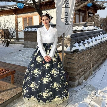 한국 전통 의상 한복 원피스 여성 코트, 국가 코스튬 한복 Mujer 댄스 코스프레 공연 웨딩 세트 