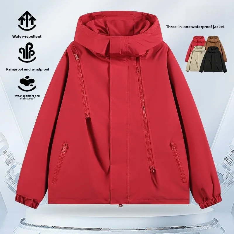 

Red Outdoor Windbreaker Jaet ex Spring Autumn Loose Workwear Coat Couple Matching Year of Birth Traditional Chinese Cul...