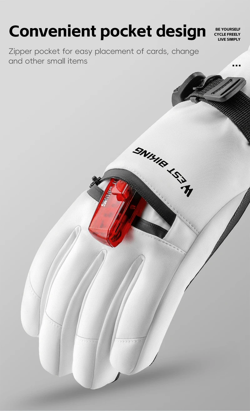 WEST BIKING Skihandschuhe Wasserdicht Dickes Fleece Thermische Winter-Fahrrad-Motorradhandschuhe Touchscreen-fähig Rutschfest Warme Handschuhe für Männer und Frauen – Detail 7