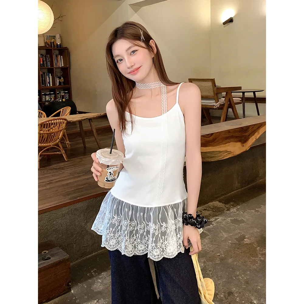 

Women Clothing Summer Camisole with Lace Bottom Vest Tank Top with Lace Strap for Outwear Slim Clothing for Female Waistcoat
