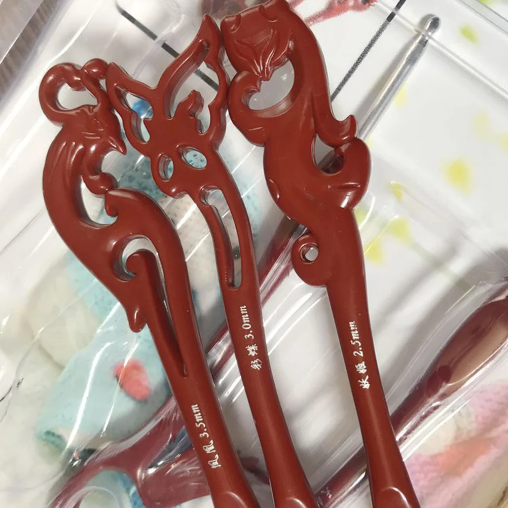 8 قطعة مقبض الألومنيوم إبرة كروشيه مجموعة الرجعية مختلطة إبر الحياكة للمبتدئين البني الحيوان زهرة شكل اليدوية سترة حقيبة #5