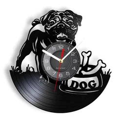 Pug Dog Wall Clock Vintage Puppy Wall Art Kid Room Wall Decor Vinyl Record Clock British Bulldog Clock Dog Breeds Gift Dog Lover