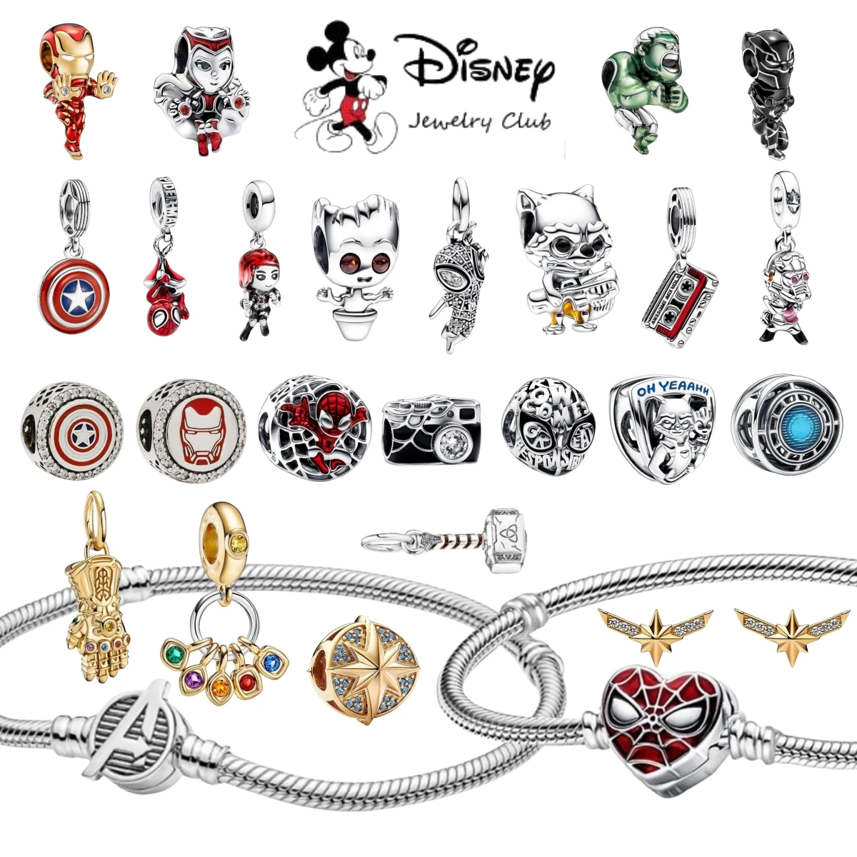 Disney 925 Silver Plated Marvel Spider Man Charm Beads Fit Pandora Charm Spider Man DIY Bracelet Movie Anime Character Beads