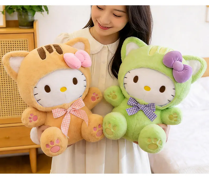 20/30/45/60CM Niedliche Graue Katze Hello Kitty Plüschpuppe mit Kariertem Schleifendesign KT Stofftier Weiches Kissen Heim- und Raumdekoration Geburtstagsgeschenk – Detail 5