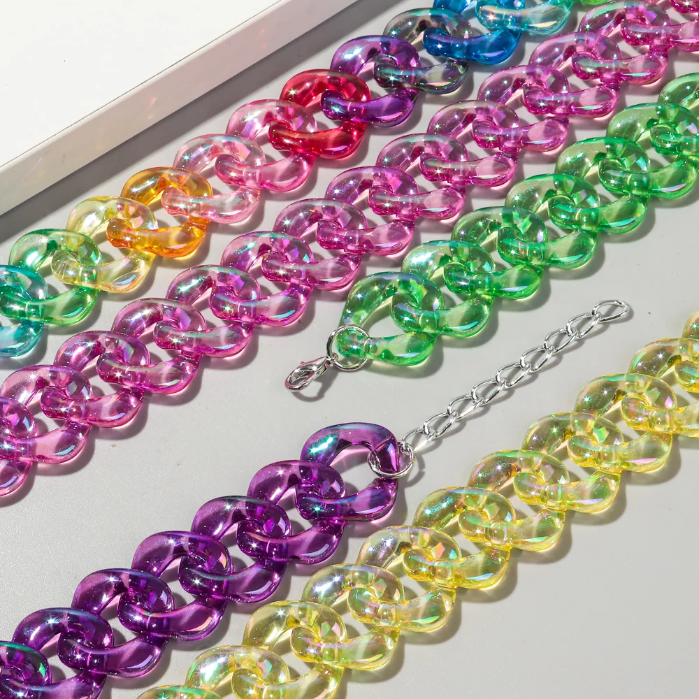 4 teile/satz Schillernde Acryl Kette Halskette für Frauen Neue Transparente Quadratische Link Aussage Ohrringe Armband Halsband Schmuck Sets – Detail 22