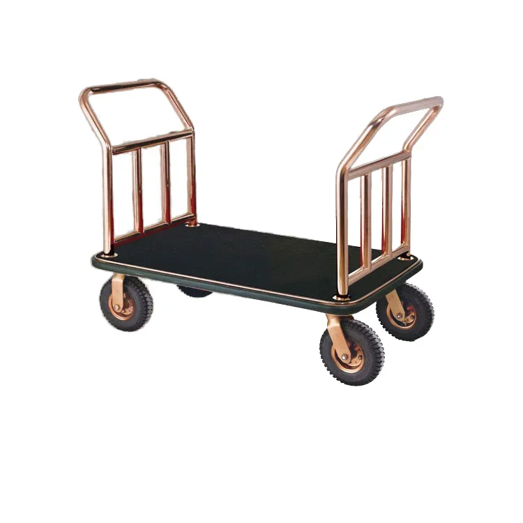 Golden Four Wheeled Hotel Lobby Luggage Trolley Durable Cart Hand Truck for Transportation Amenities for Hotels