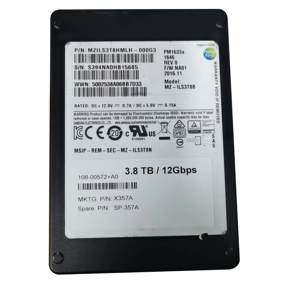 

Твердотельный накопитель NetApp X357A, 3,8 ТБ, 12 ГБ SAS, 2,5 дюйма, 108-00572+A0 SP-357A MZILS3T8HMLH — 000G3 MZ-ILS3T8B