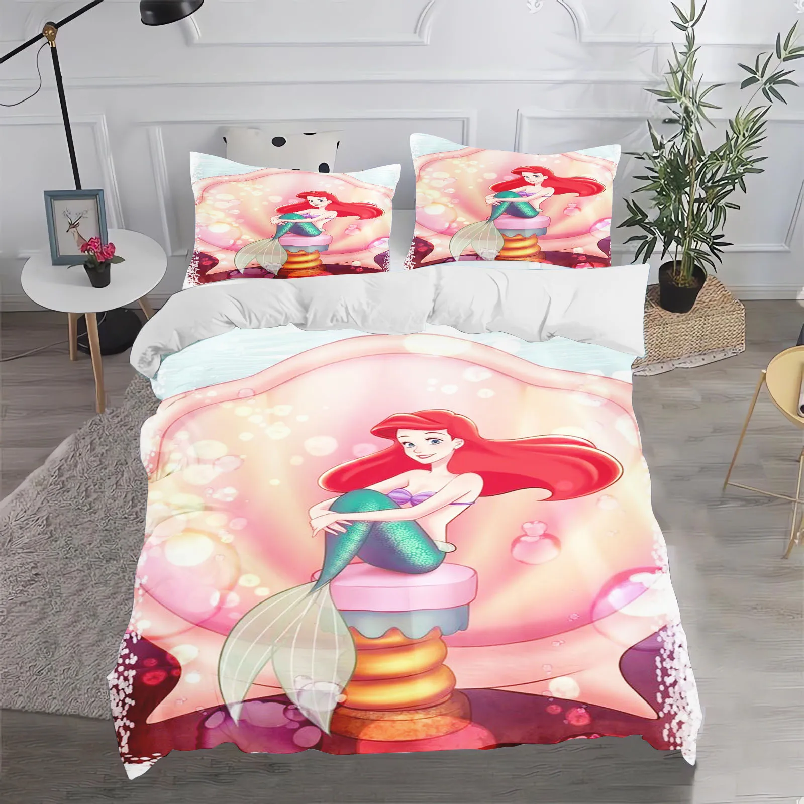 

Princess Ariel Mermaid 3D Children'S Bedding Set Cute Printed Cartoon Quilt Cover With Pillowcase Suitable For Adults