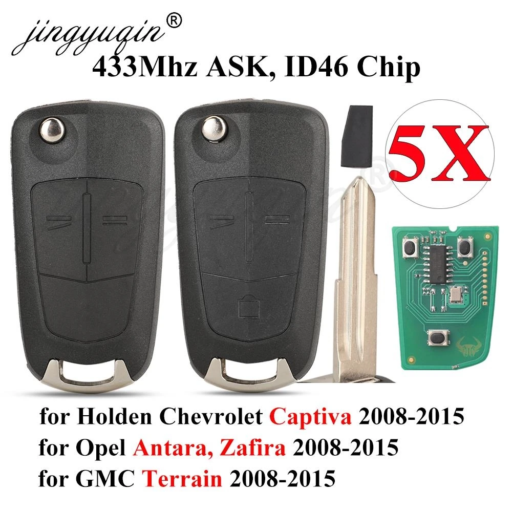 jingyuqin 5pcs 433Mhz ID46 Remote Car key 2/3 Buttons for Opel antara ZAFIRA Chevrolet Holden Captiva GMC Terrain 2008-2015 Fob