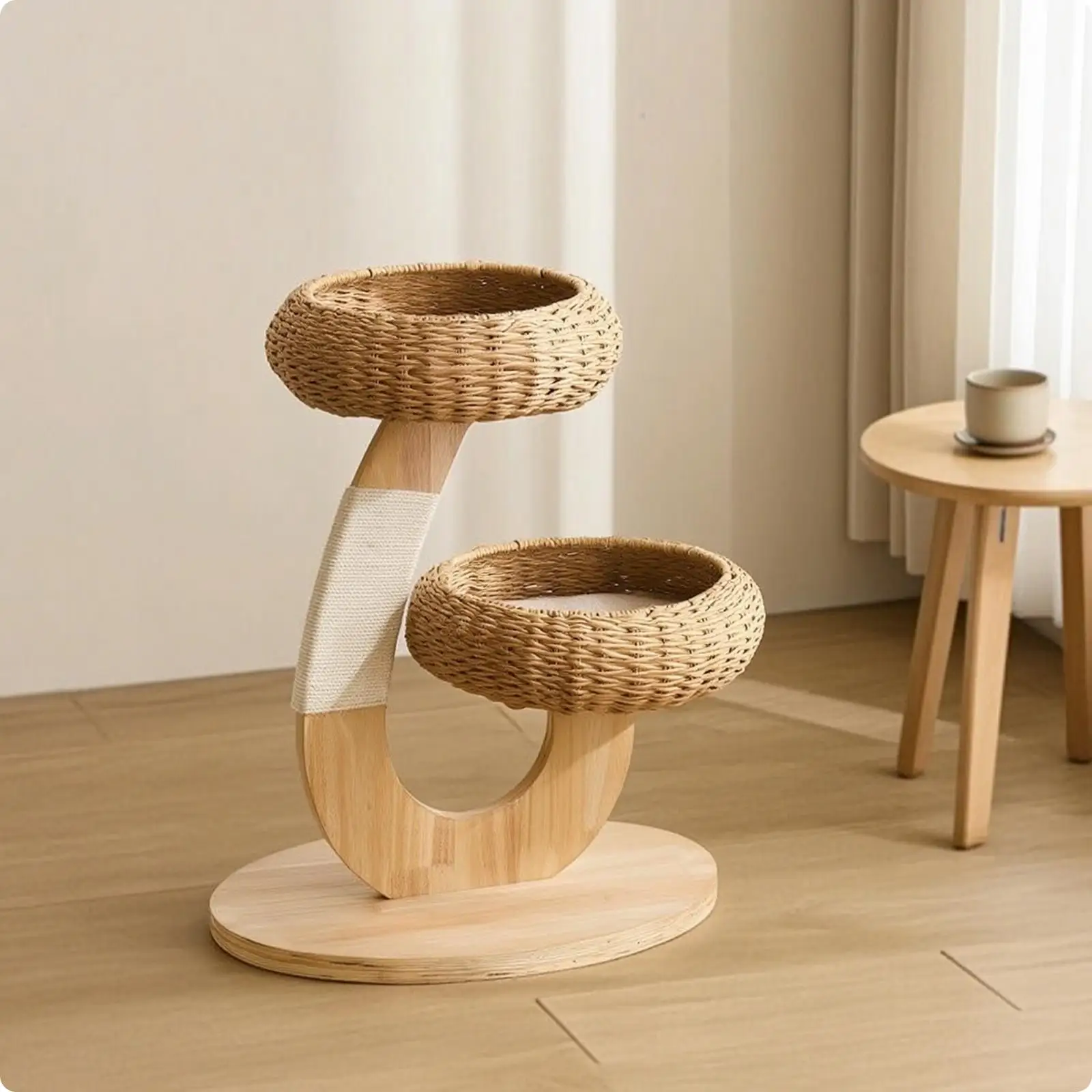 Wooden Cat Tree with Rattan Perch Compact Cat Tree with Perch Sturdy for Kittens Wooden Cat Tree with Rattan Perch Compact Cat Tree with Perch Sturdy for Kittens