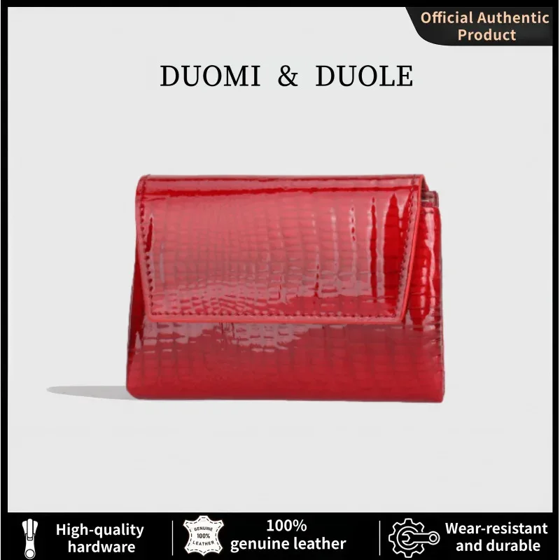 

2026 Spring Elegant Chic Vibrant Red Genuine Leather Crocodile Embossed Glossy Clutch Wallet Women's Multi-Card Slots Evening Da