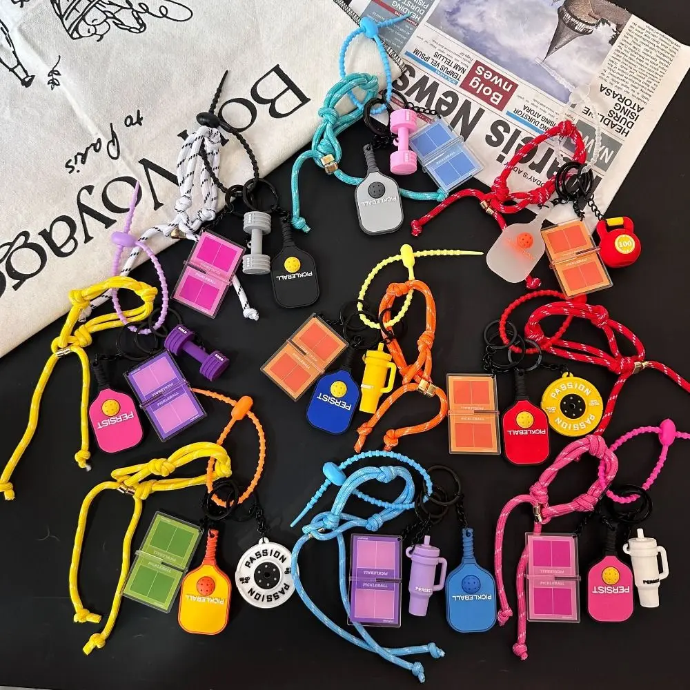 New Dopamine Pickleball Paddle Set Keychain Detachable with Buckle Fitness Series Pendant Bag Charm Bag Accessories