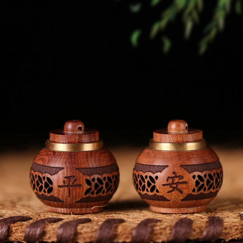 Natural Wood Perfume Bottle Incense Expanding Mini Sandalwood Portable Sealed Jar Pendant Pomander Container Medicine Pill Box