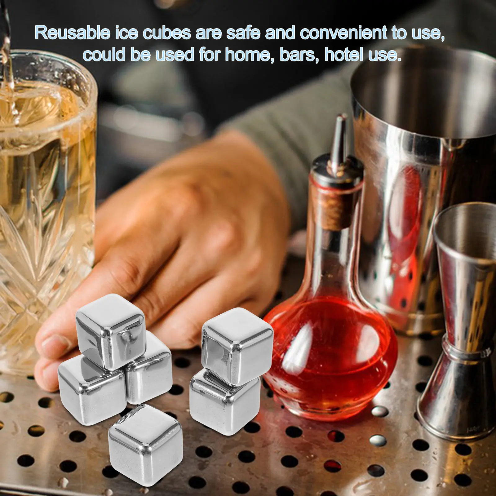 6Pcs Stainless Steel Whiskey Stones Reusable Metal Ice Cubes Wine Cooling Rocks Elegant Bar Gadget Silver Boxed - view 4