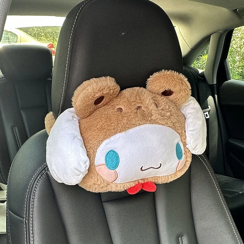 Kawaii Hello Kitty Kuromi Cute Car Headrest Anime Plush Winter Warm Car Neck Cushion Cartoon Neck Pillow Car Accessories Decor