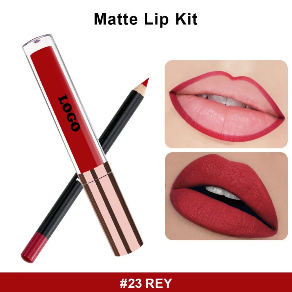 Wholesale Vegan Makeup Private Label Custom Logo Waterproof Matte Lip Gloss Set Lip Liner Lip Gloss Kit No Transfer Long Lasting