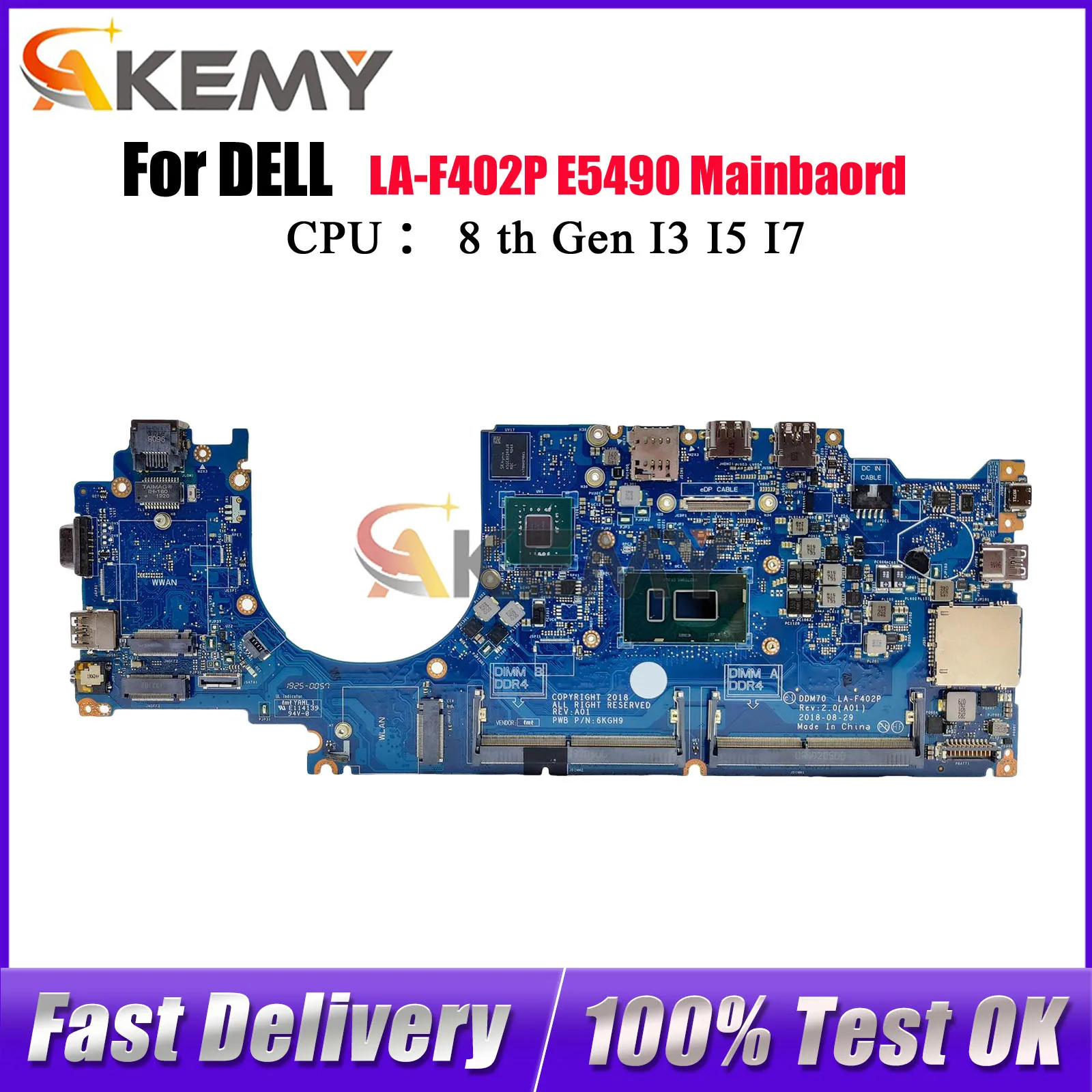 

Материнская плата для ноутбука Dell Latitude E5490 LA-F401P с процессором i3 i5 i7 7th 8th 0C08DH 0M71FV 0NJFT2 08KN1W протестировано нормально