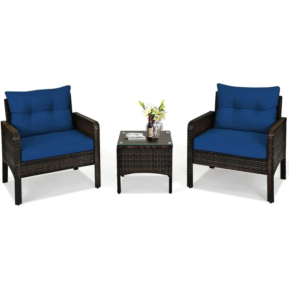 

Комплект садовой мебели из ротанга для отдыха на открытом воздухе с кофейным столиком и стульями, бистро-комплект для патио с подушками для сидений для сада