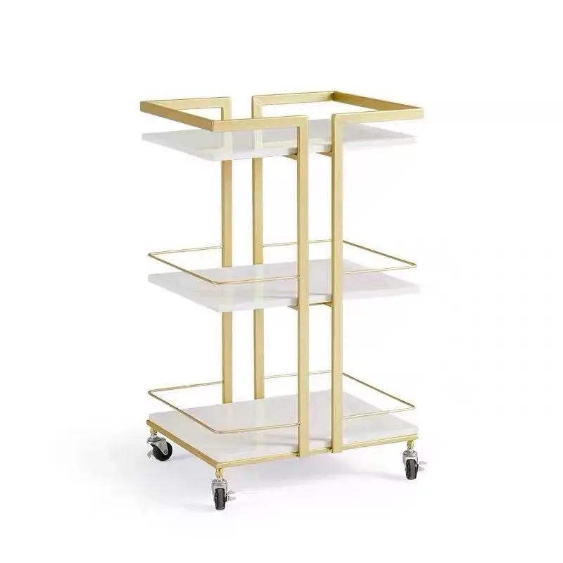 Beauty New Design Makeup Salon Cart 3 Tiers Pedicure Spa Nail Shop Trolley Gold Beauty Trolley With Lockable Wheels