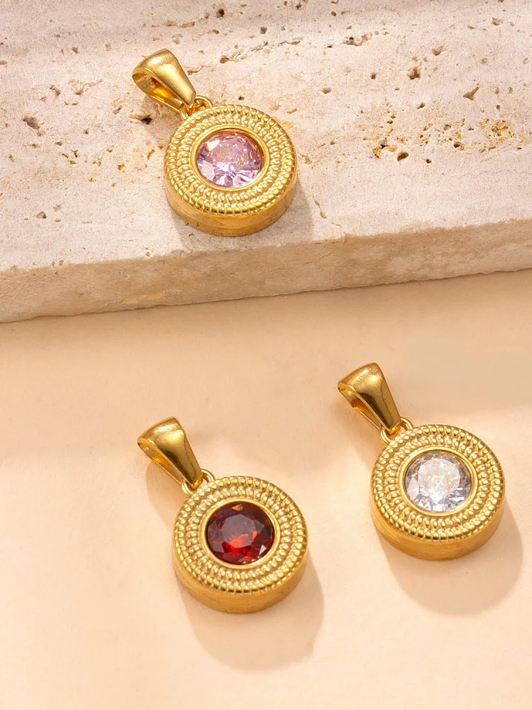 

Retro Court Style Titanium Steel Pendant Necklace Cross-Border round Diamond Embedded DIY Jewelry Accessories Unisex