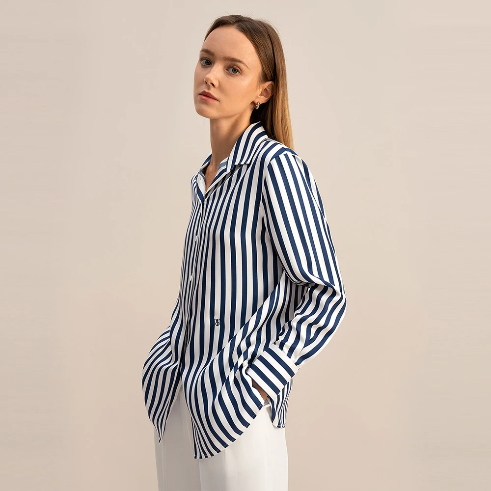 LILYSILK Silk Shirt for Women Stripe 2023 Spring New Femme 100% Semi Formal Long Sleeve Turn Down Collar Top Free Shipping