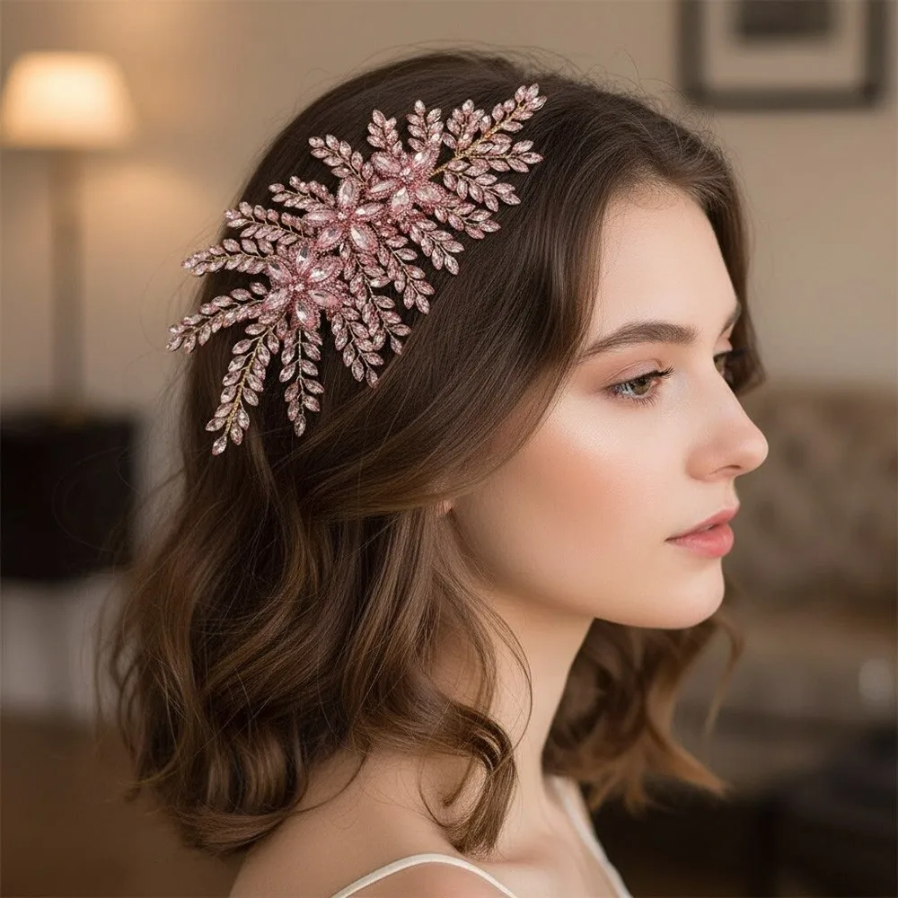 

Elegant Wedding Headband Handmade Leaf Design Crystal Tiaras Sparkling Rhinestone Flower Rhinestone Headpieces
