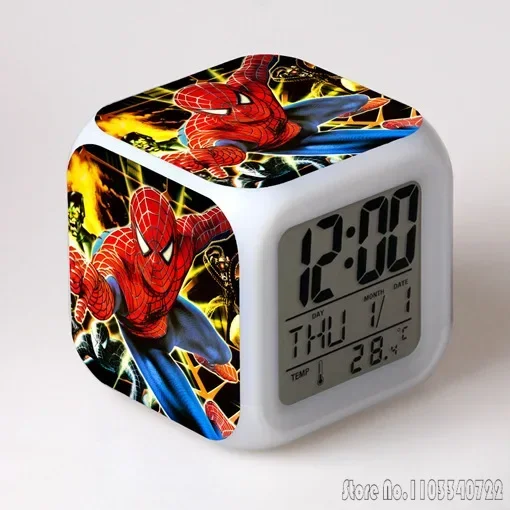 Avengers Marvell Spiderman Sveglia arcobaleno Studente creativo 8x8x8 cm Cubo LED con display a luce colorata Ora Settimana Mese