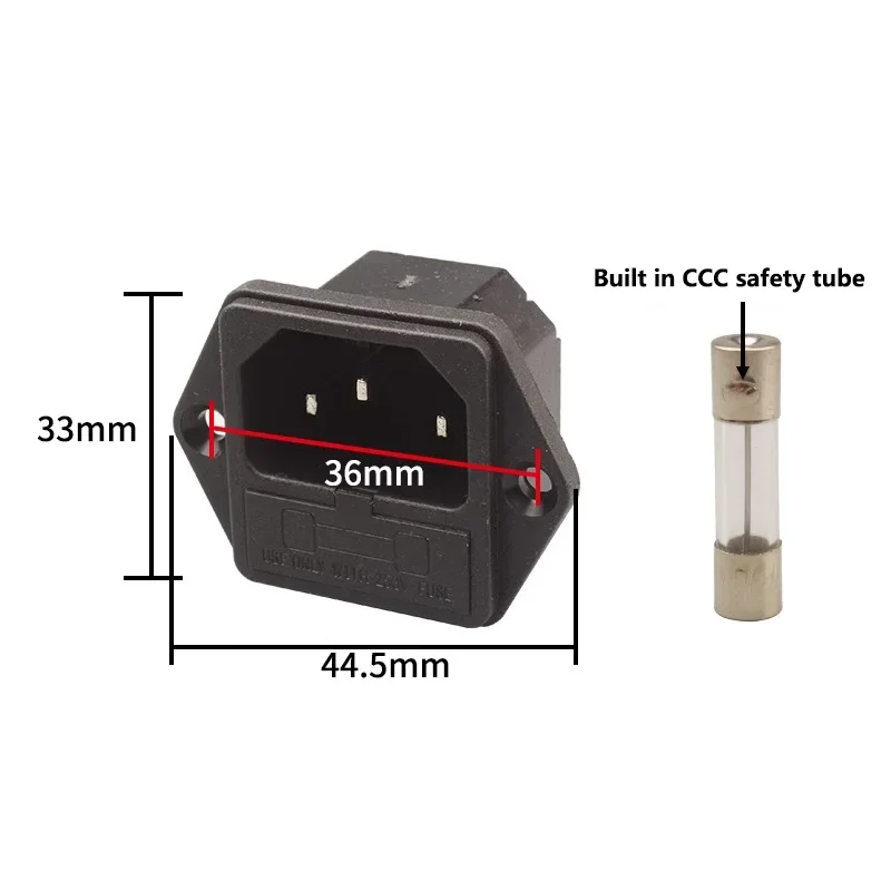5PCS 10A250V LZ-14-F1-3P IEC320 C14 3 Pins Panel Mounted Plug Connector AC Electrical Inlet Module Power Socket With 5x20mm Fuse