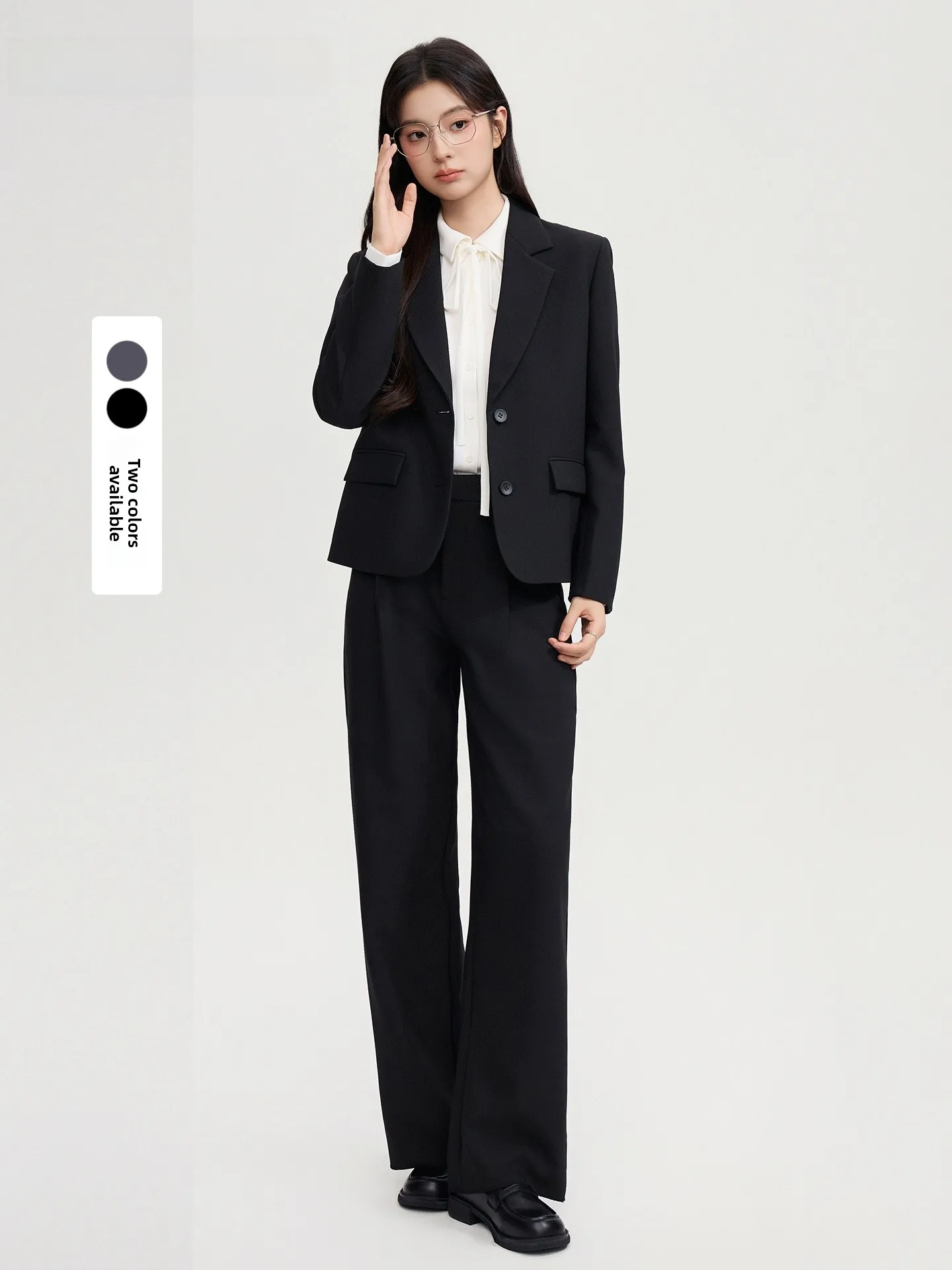 

Good Young ort Bla Pleated Skirt Suit Women's Two-Button Coat Busin Sle Commute Ele Polyester Fiber Long Sve