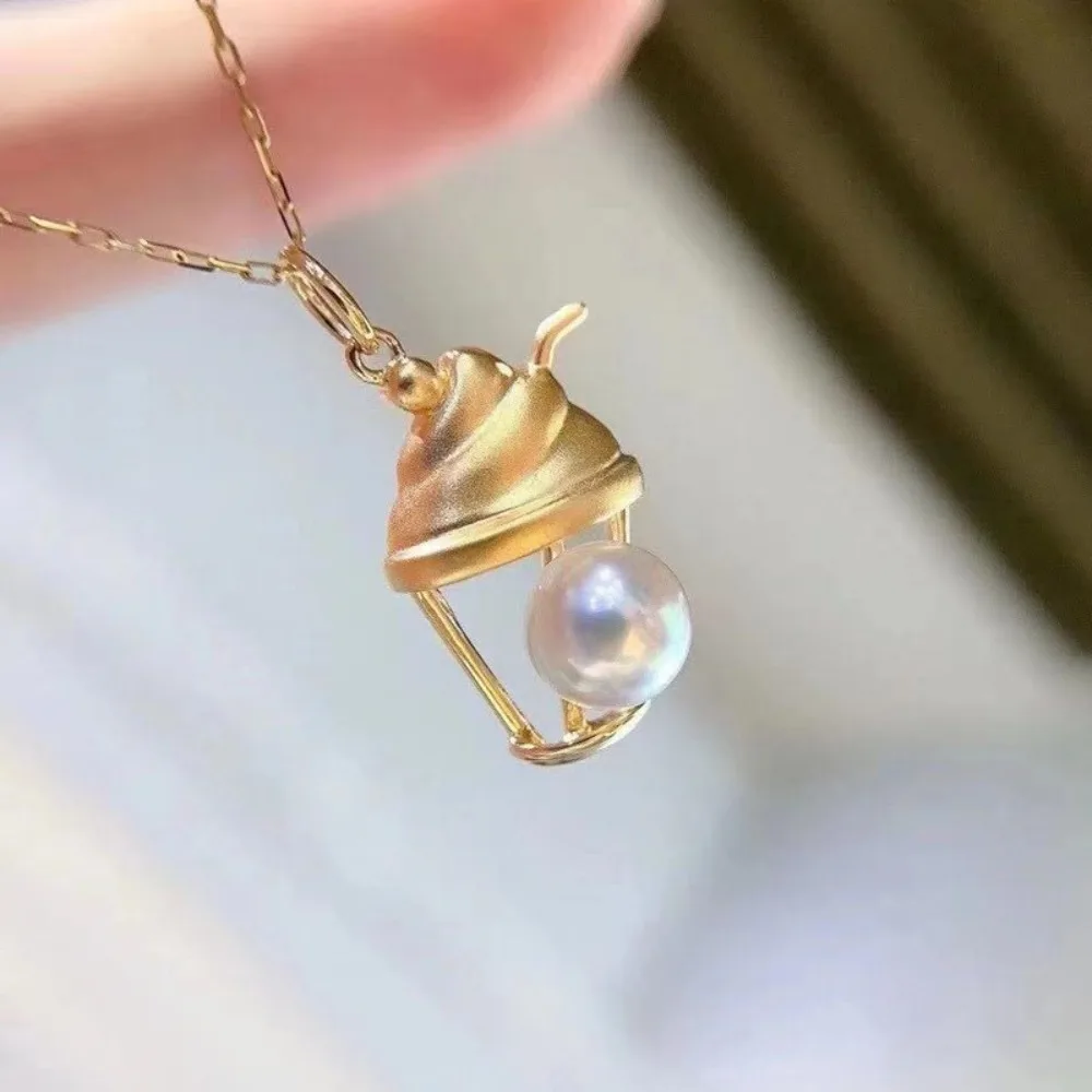 

5 шт. DIY жемчужные аксессуары 925 серебряный кулон пустой держатель позолоченное ожерелье с мороженым кулон с бусинами 6-7 мм