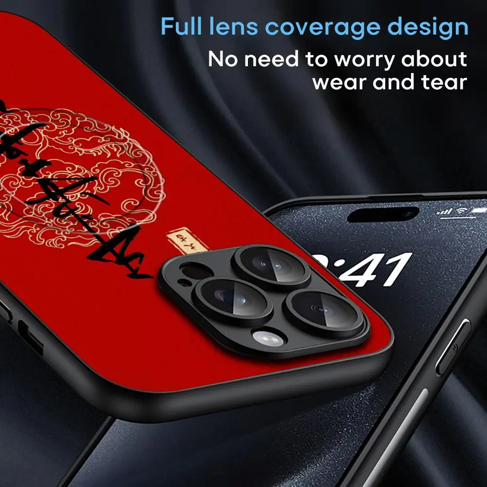 كلمة صينية حسن الحظ تصميم الأزياء حالة الهاتف آيفون 16 15 14 13 12 11 زائد برو ماكس الراقية الفاخرة Magsafe جلد الغنم #4