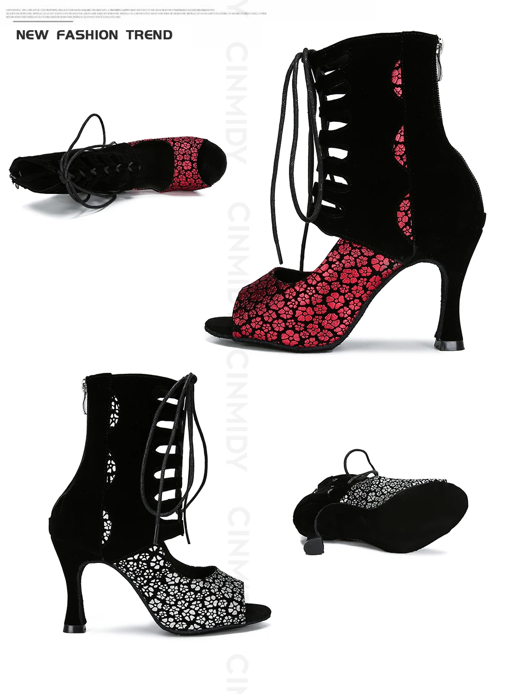 CINMIDY Party-Stiefel Damen Sexy Stilettos High Heels Ballsaal-Tanzschuhe Latein-Tanzschuhe Tango Pole Dance Stiefel Kubanischer Absatz – Detail 3