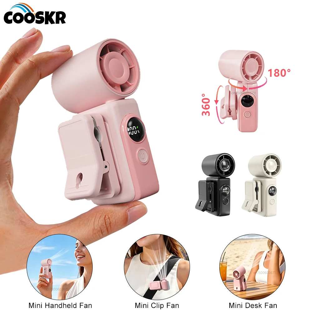 Mini Tragbarer Clip-Ventilator, Handventilator mit USB-Aufladung und LED-Anzeige, Drehbarer Abnehmbarer Clip, Kleiner Taschenventilator für Persönlichen Gebrauch