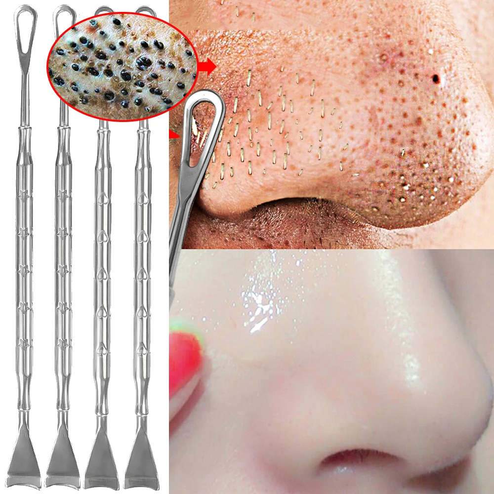 Nose Push Blackhead Removal Push Double-Head Face Scraping Cleaning Flat Push Pimple Acne Needle Stainless Steel Dead Skin Tools