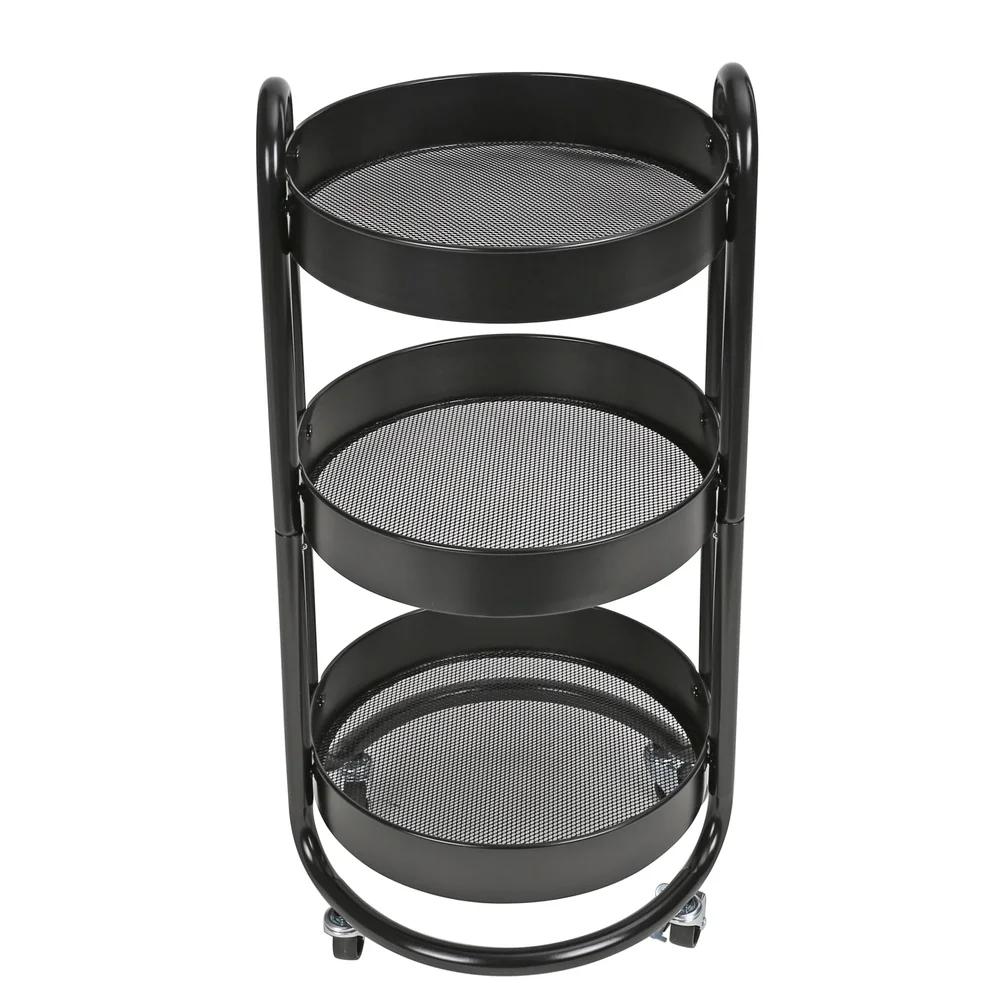 รถเข็นอเนกประสงค์โลหะกลม 3 ชั้น Easy Rolling Storage Solution ห้องนั่งเล่นห้องนอนห้องซักรีดสํานักงานกรอบทนทานพร้อมล็อค