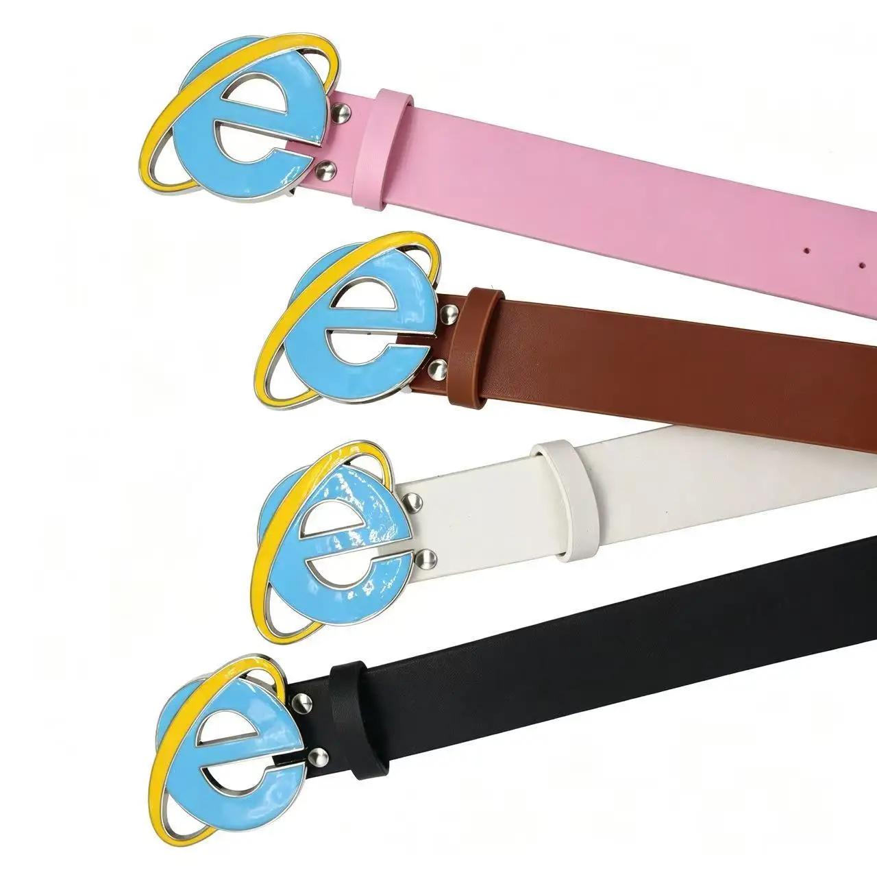 Unisex Nostalgic Design Y2K IE Logo Belt, Novelty Internet Explorer E Letter Buckle Belt for Men Women Punk Design Cosplay Party