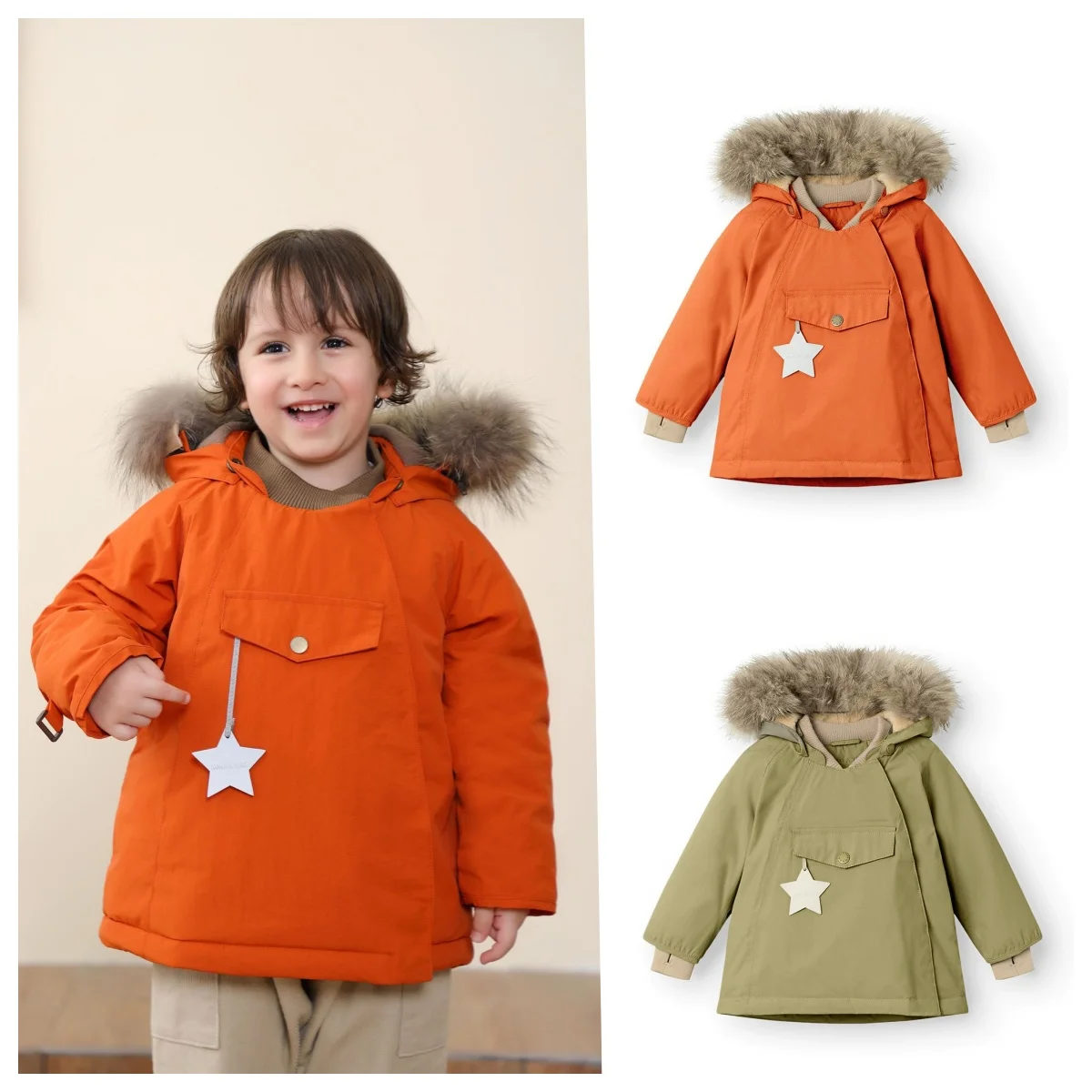 

2025 Boys Winter Jacket Coat Children's Elf Hoodies Waterproof Ski Suit Kids Clothes Toddler Girls Fur Collar Parkas Outerwear